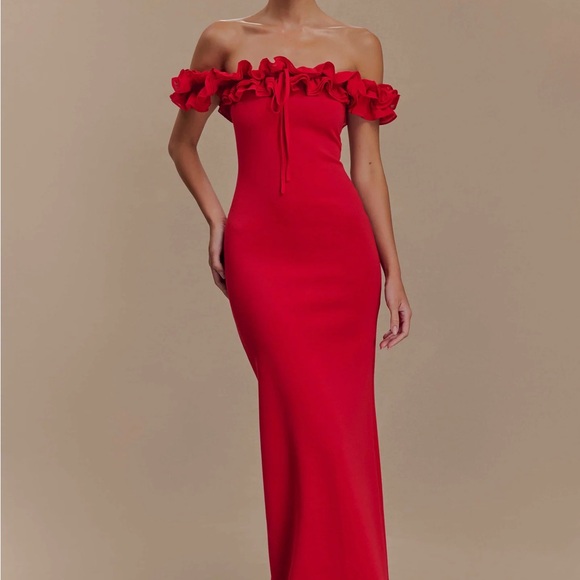 Meshki Ruffle Off Shoulder Maxi Dress - Ruby - Picture 5 of 5